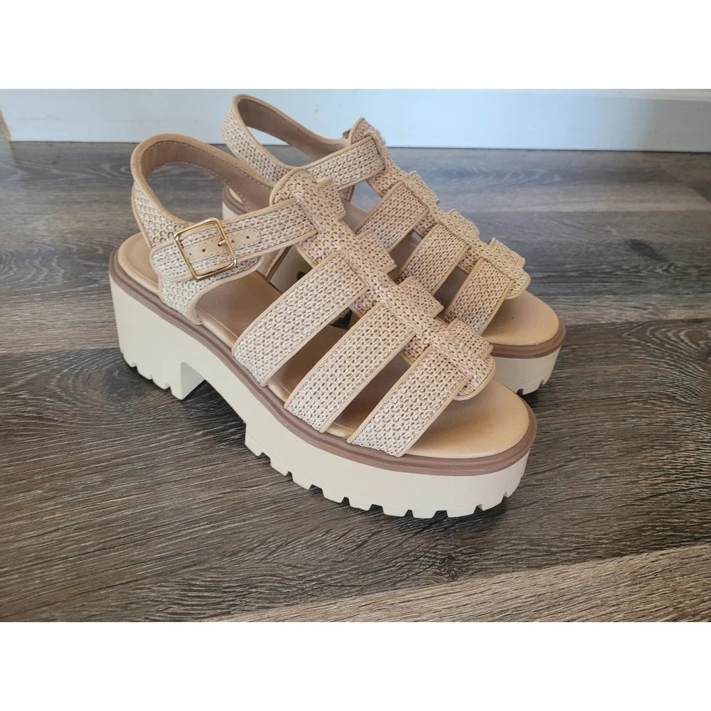 Sweet Life Leslie Beige Woven Platform Lug Sole Sandals Womens 8.5M NEW #1